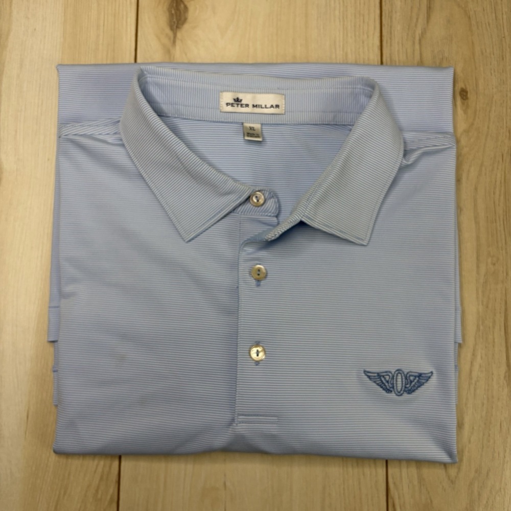 Peter Millar THE OLYMPIC CLUB Performance Golf Polo Shirt Mens XL Blue Stripe